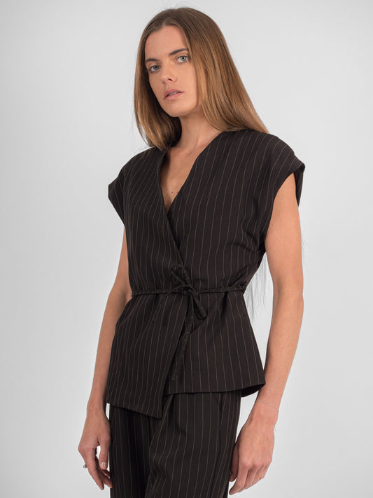 Ensemble rayé pantalon blazer sans manches