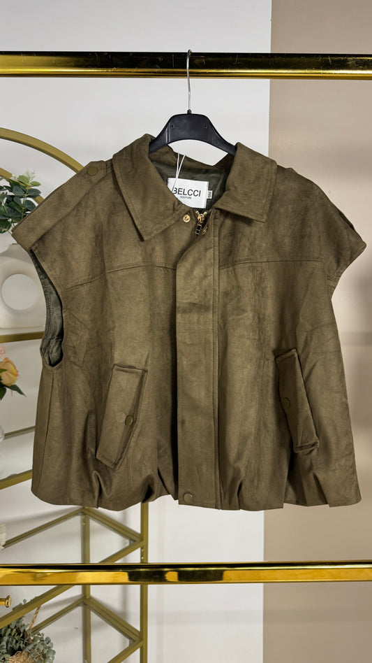 Gilet sans manches façon daim doublée avec zip